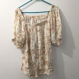 COMO BLU Floral Blouse Top Women's Large NWT